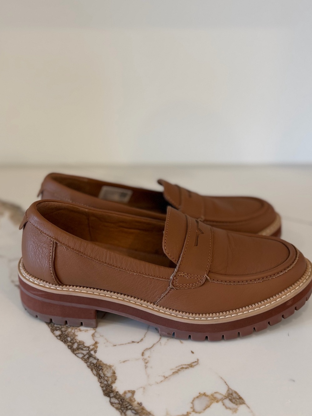 Toms Brown Leather Lug Sole Penny Loafers - Picture 2 of 4